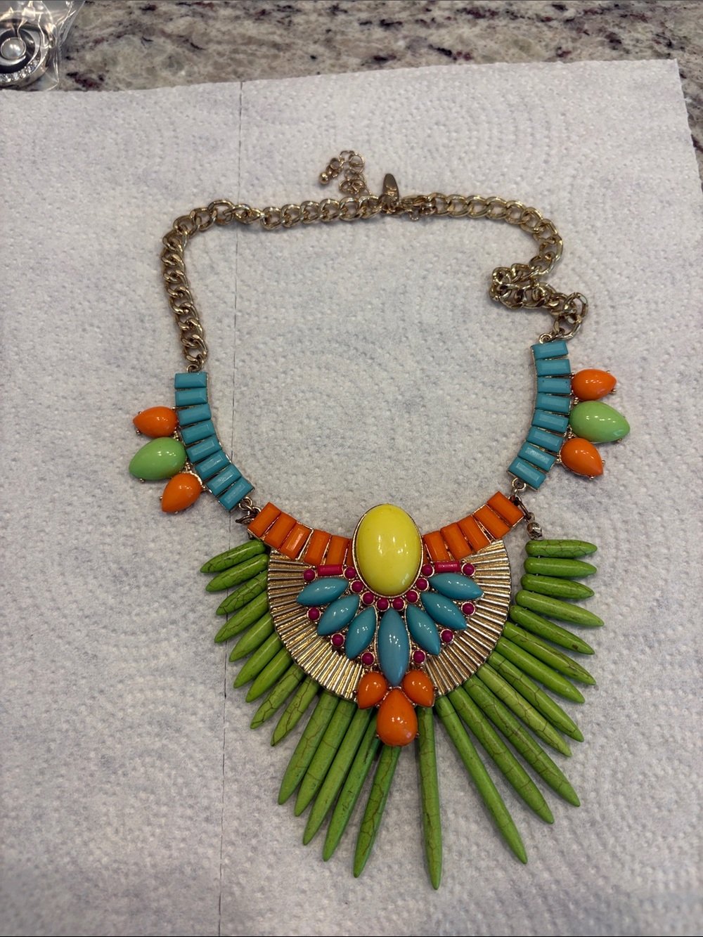 VTG NY Collection Boho Chunky Statement Bib Necklace Multicolor Faux Turquoise